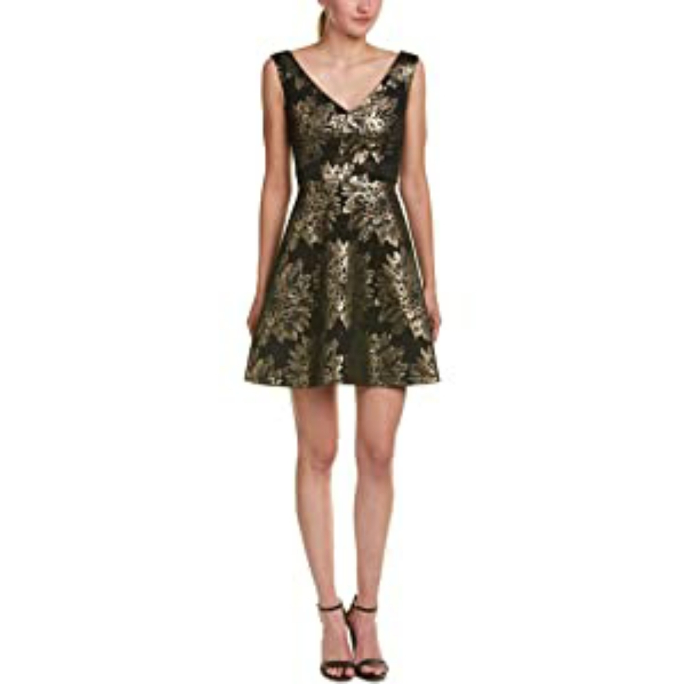 NWT Karen Millen sz 10 Black Gold Metallic Dress